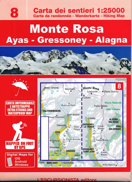 Wandelkaart 08 Val d'Ayas, Val di Gressoney, Monte Rosa | L'Escursioni
