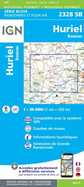 Wandelkaart - Topografische kaart 2328SB Huriel - Boussac | IGN - Inst