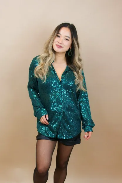 Glitter blouse groen