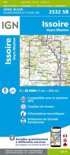 Wandelkaart - Topografische kaart 2532SB Veyre-Monton, Issoire | IGN -