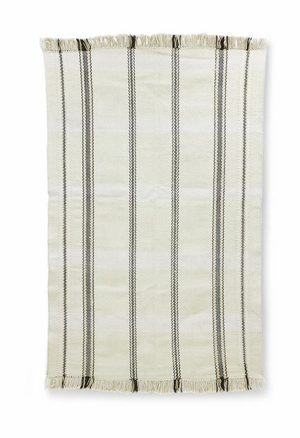 Handwoven rug black/ cream stripes (150x240)
