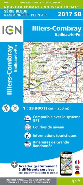 Wandelkaart - Topografische kaart 2017SB Illiers-Combray, Bailleau-le-