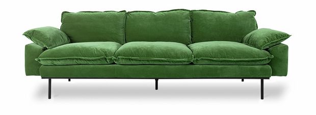 Retro sofa: 4-seats, royal velvet, green