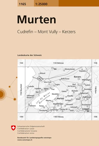 Wandelkaart - Topografische kaart 1165 Murten | Swisstopo