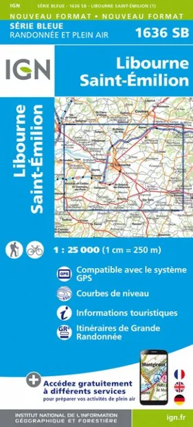 Wandelkaart - Topografische kaart 1636SB Libourne, Saint-Emilion | IGN