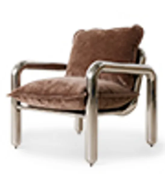 Chrome Lounge Armchair, Velvet Brown