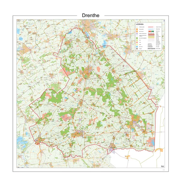 Wandkaart Provincie Drenthe, 100 x 100 cm | 12 Provinciën