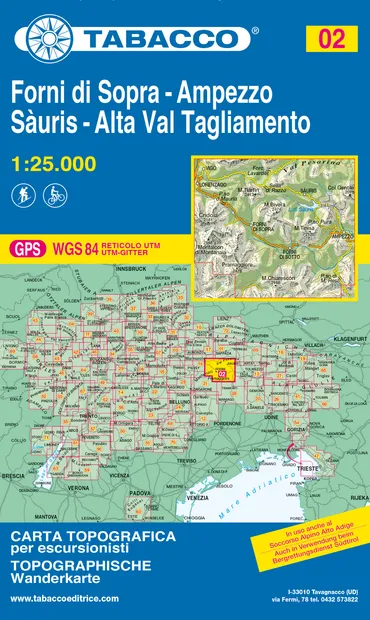 Wandelkaart 002 Forni di Sopra - Ampezzo - Sauris - Alta Val Tagliamen