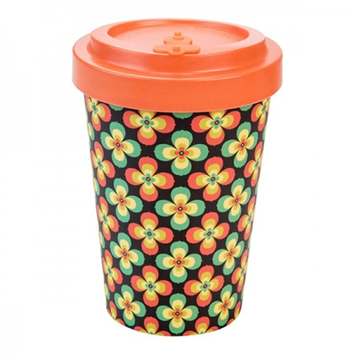 Koffiemok to go Bamboo Retro Flowers Orange