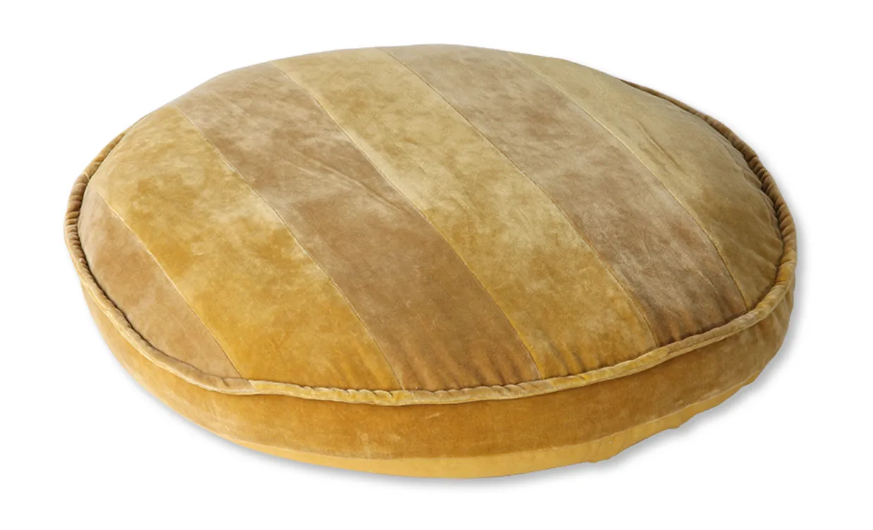 Striped velvet seat cushion round ochre/gold (ø60)