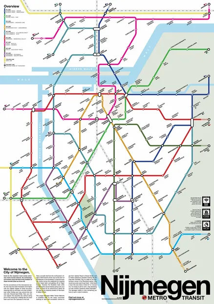 Wandkaart - Stadsplattegrond Nijmegen Metro Transit Map - Metrokaart |