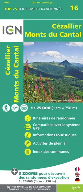 Wandelkaart - Fietskaart 16 Cézallier – Monts du Cantal | IGN - Instit
