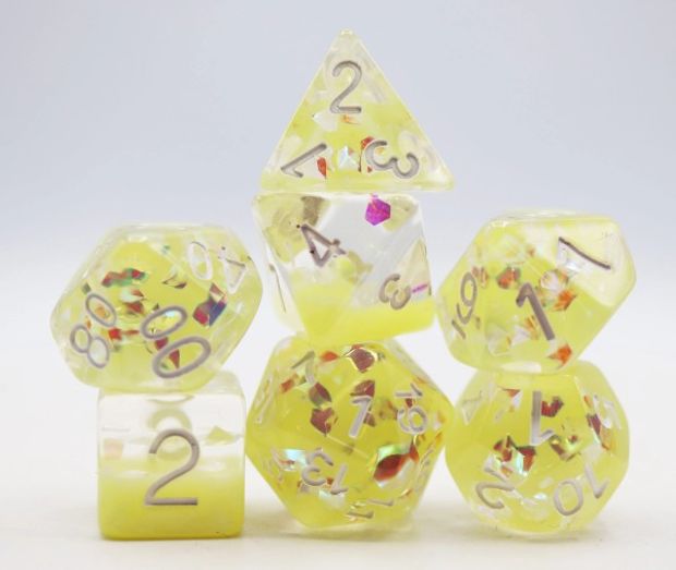 Milk Yellow with Shimmer Diamond Filled RPG Dice (7)
