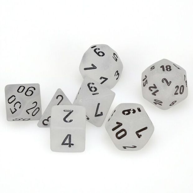 Frosted Clear/Black Polyhedral Dobbelsteen Set (7 stuks)