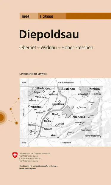 Wandelkaart - Topografische kaart 1096 Diepoldsau | Swisstopo