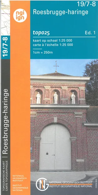Wandelkaart - Topografische kaart 19/7-8 Topo25 Roesbrugge - Haringe |