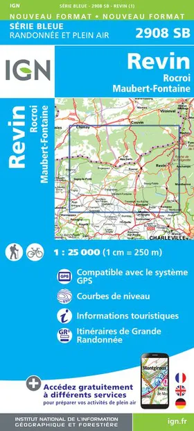 Wandelkaart - Topografische kaart 2908SB Revin, Rocroi, Maubert-Fontai