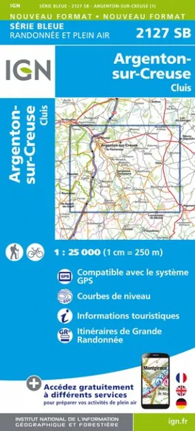 Wandelkaart - Topografische kaart 2127SB Argenton-sur-Creuse, Cluis |
