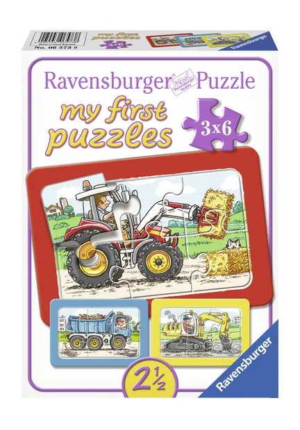 Puzzel - Graafmachine, Tractor en Kiepauto (3x6)
