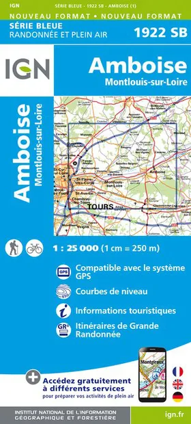 Wandelkaart - Topografische kaart 1922SB Amboise, Montlouis-sur-Loire