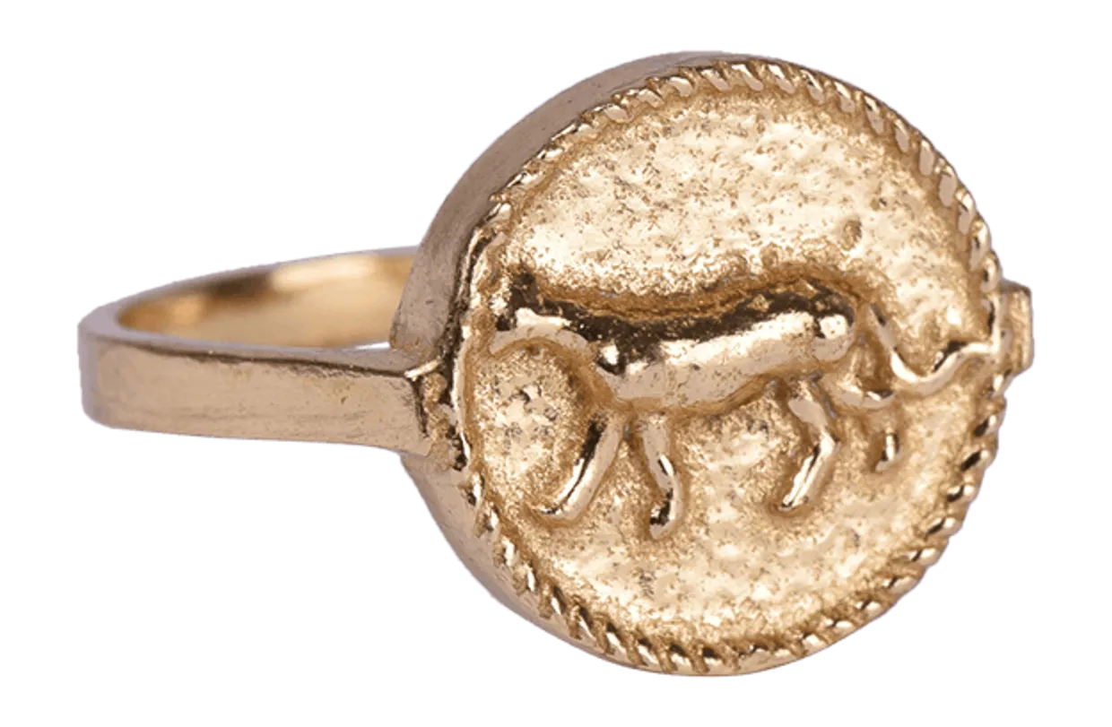 Signet ring leopard coin