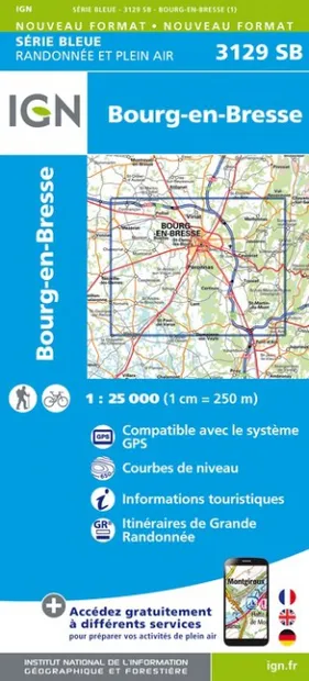 Wandelkaart - Topografische kaart 3129SB Bourg-en-Bresse  | IGN - Inst