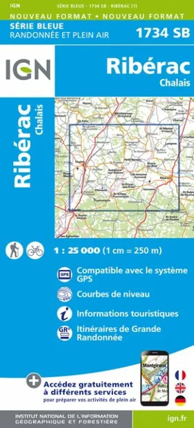 Wandelkaart - Topografische kaart 1734SB Ribérac - Chalais | IGN - Ins