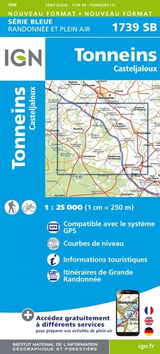 Topografische kaart - Wandelkaart 1739SB Tonneins - Casteljaloux | IGN
