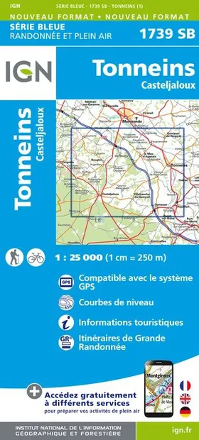 Topografische kaart - Wandelkaart 1739SB Tonneins - Casteljaloux | IGN