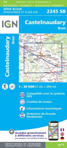 Wandelkaart - Topografische kaart 2245SB Bram - Castelnaudary | IGN -