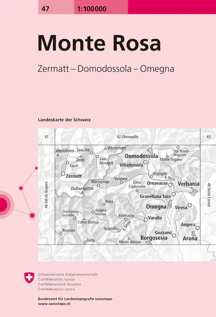 Fietskaart - Topografische kaart - Wegenkaart - landkaart 47 Monte Ros