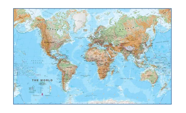 Wereldkaart 69ML Natuurkundig, 136 x 84 cm | Maps International