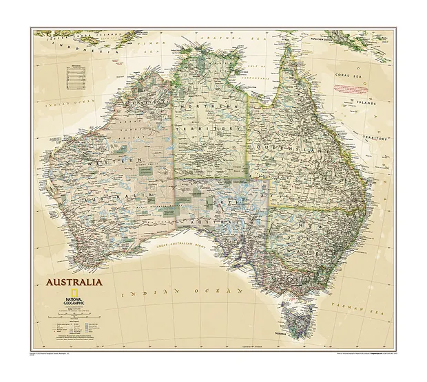 Wandkaart Australië, politiek & antiek, 77 x 60 cm | National Geograph
