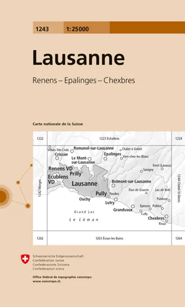 Wandelkaart - Topografische kaart 1243 Lausanne | Swisstopo
