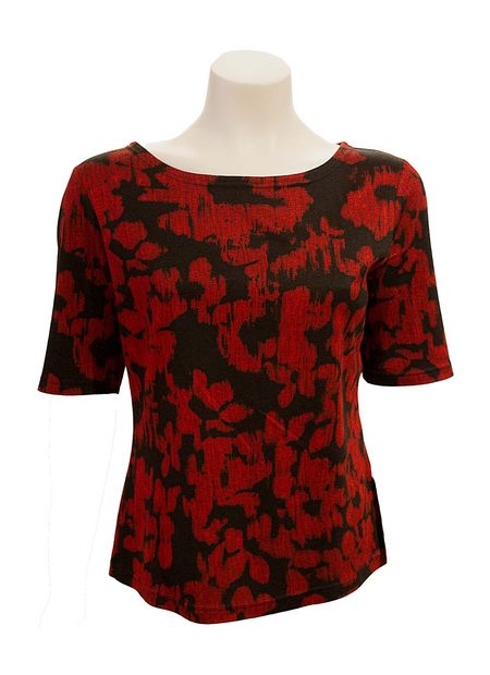 T-shirt rood/zwart ikatprint