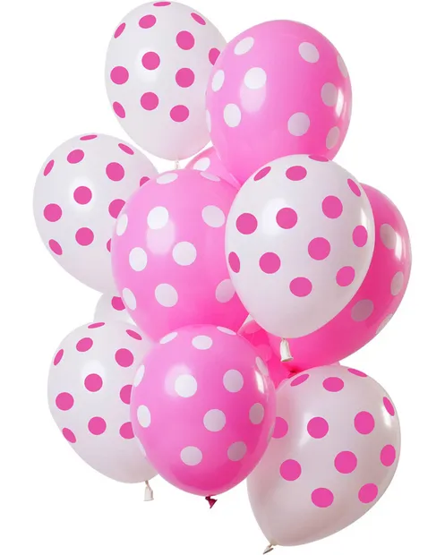 Ballonnen wit roze stippen, 12 stuks