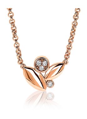 Zilveren fantasie ketting rosé verguld blaadjes  rond wit 45cm ZIC1810R