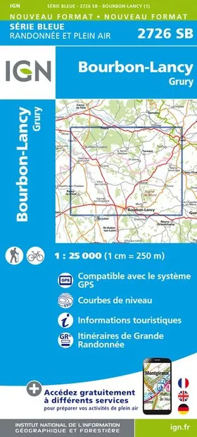 Topografische kaart - Wandelkaart 2726SB Bourbon-Lancy | IGN - Institu