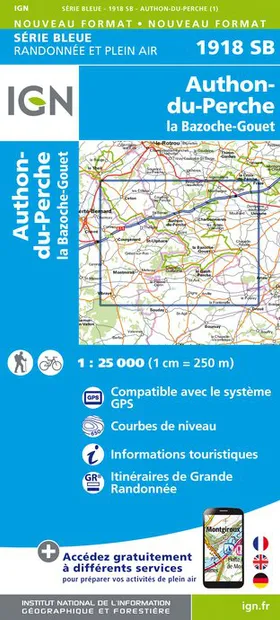 Wandelkaart - Topografische kaart 1918SB Authon-du-Perche, La Bazoche-