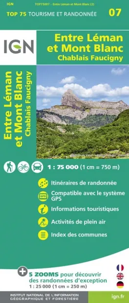 Fietskaart - Wandelkaart 07 Entre Léman et Mont Blanc | IGN - Institut