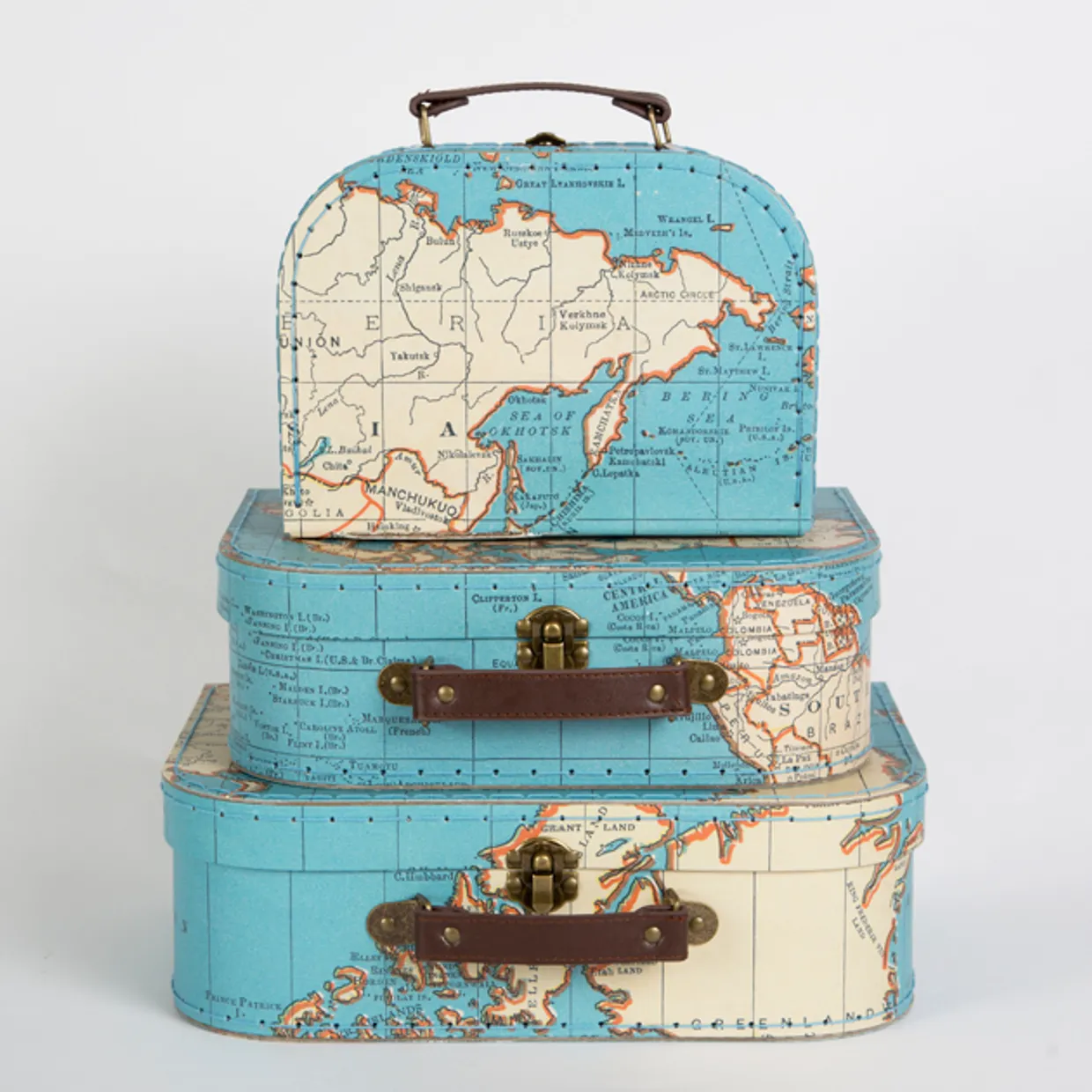 Koffertje met vintage wereldkaart – klein | Sass & Belle