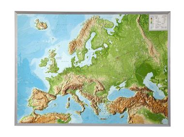 Wandkaart - Reliëfkaart Europa met voelbaar 3D reliëf, 77 x 55 x 2 cm