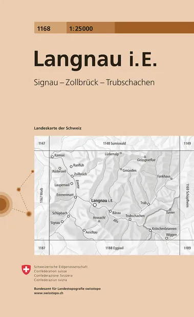 Wandelkaart - Topografische kaart 1168 Langnau i. E | Swisstopo