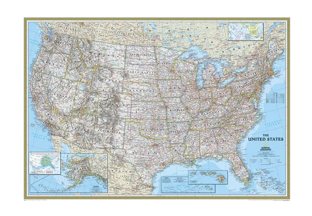 Wandkaart USA - Verenigde Staten, politiek, 110 x 77 cm | National Geo