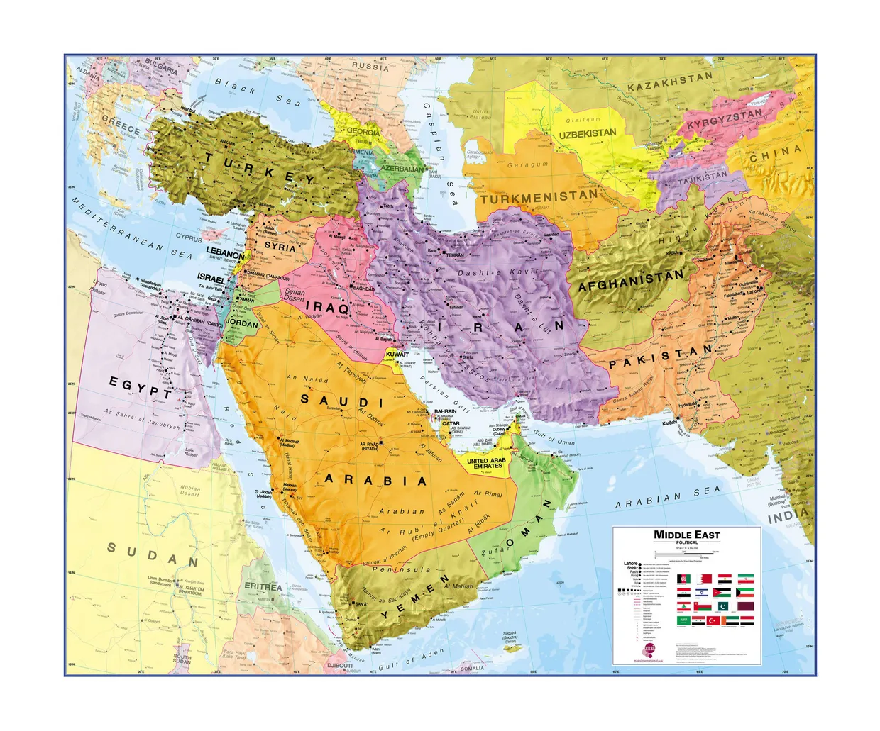 Wandkaart Middle East - Midden Oosten, 120 x 100 cm | Maps Internation