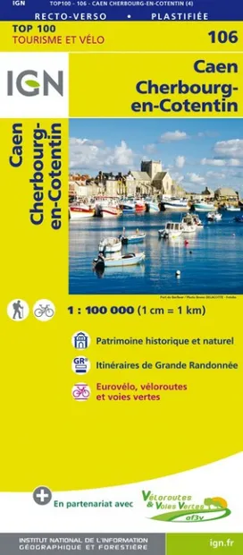Fietskaart - Wegenkaart - landkaart 106 Caen – Cherbourg en Cotentin –