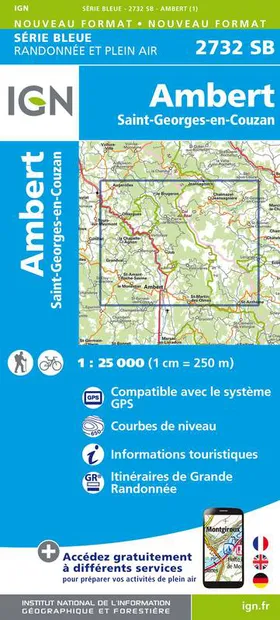 Wandelkaart - Topografische kaart 2732SB Ambert | IGN - Institut Géogr