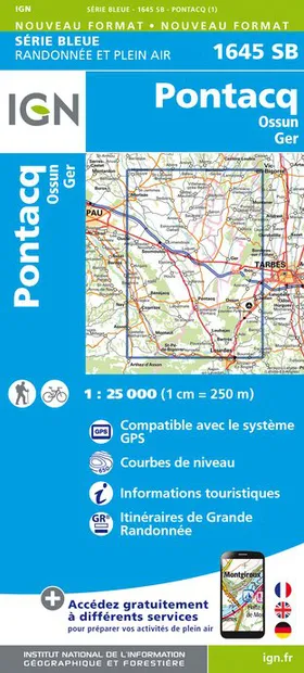Topografische kaart - Wandelkaart 1645SB Pontacq - Ossun - Ger | IGN -