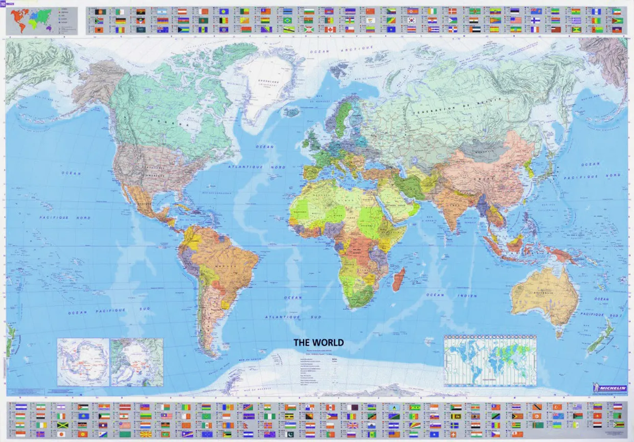Wereldkaart 01 The World - Wereld, 144 x 100 cm | Michelin