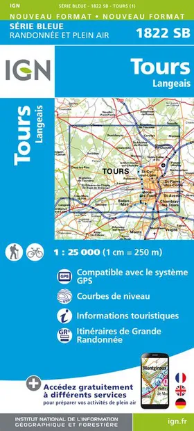 Wandelkaart - Topografische kaart 1822SB Tours - Langeais | IGN - Inst